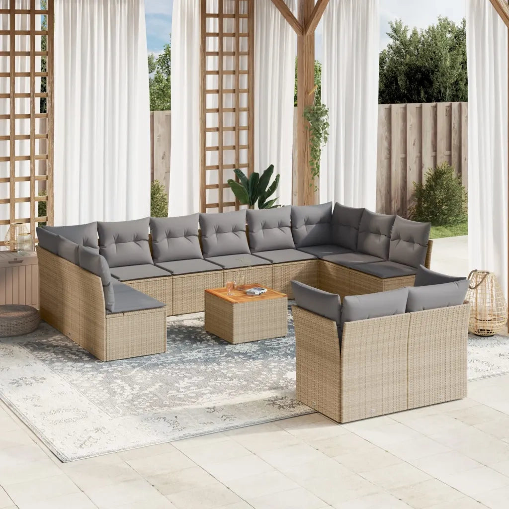 Set Divano da Giardino 13 pz con Cuscini Beige Misto Polyrattan