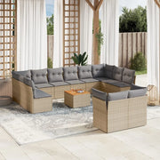 Set Divano da Giardino 13 pz con Cuscini Beige Misto Polyrattan