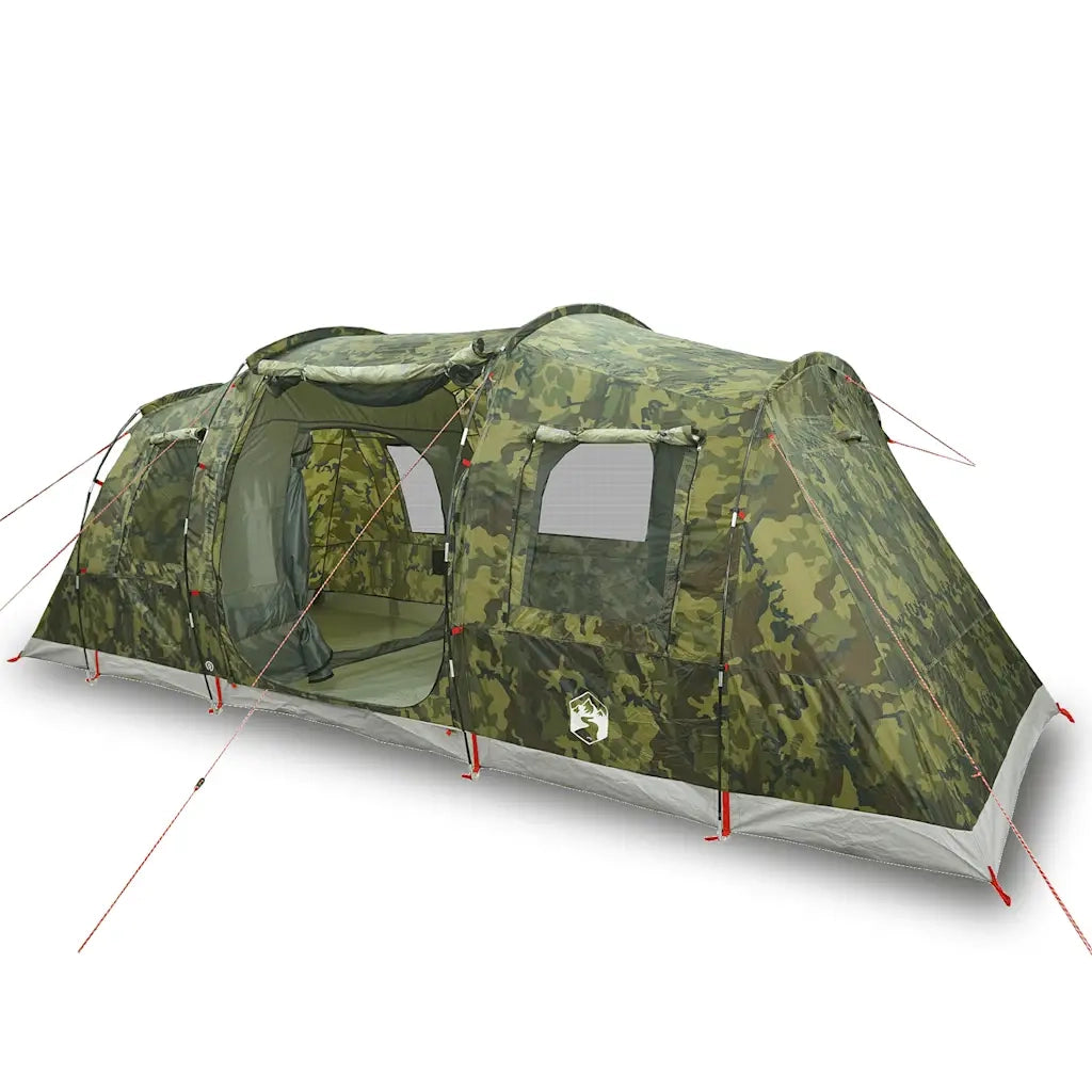 Tenda da Campeggio a Tunnel per 4 Persone-Tenda per Escursionismo Mimetico Impermeabile