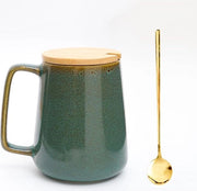 Caffè in ceramica grande 610 ml - Resistenti alla lavastoviglie e al forno a microonde - Verde con coperchio