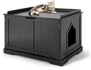 Casetta per Gatti, Lettera per Animali, Recinto con Foro, Cassa con Struttura in Legno Resistente (Nero)