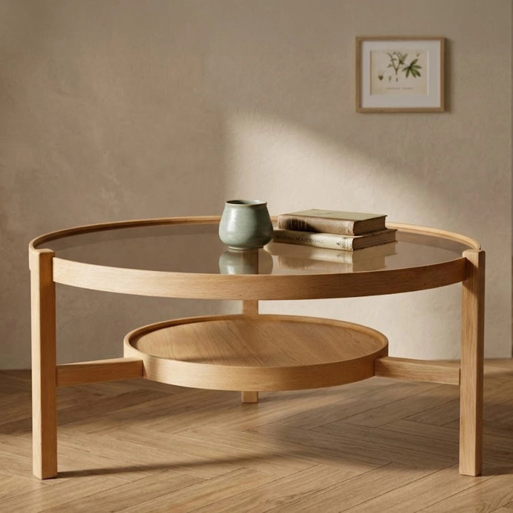 Olzai, Tavolino da Salotto un Vano, 100x100x48h cm Marrone Rovere
