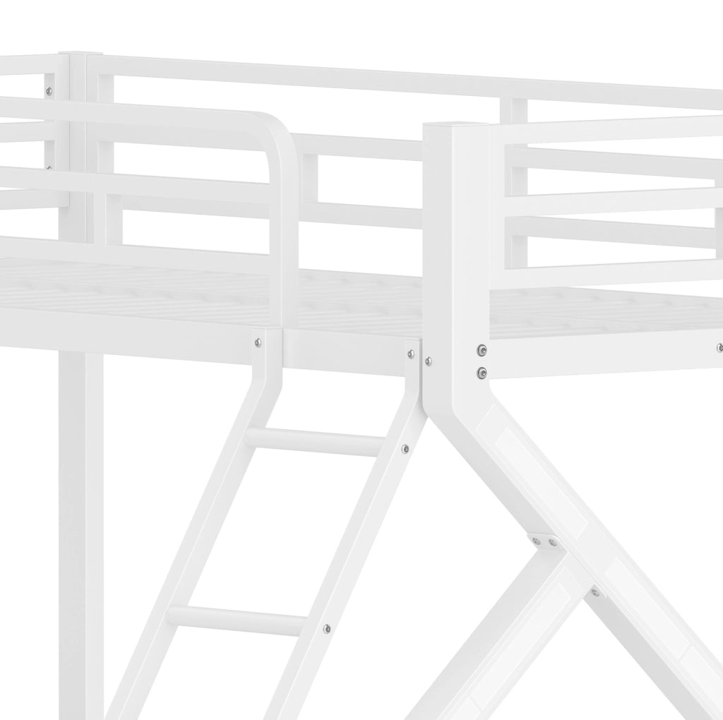Letto a castello in metallo con LED; 90x200 cm e 140x200 cm; bianco