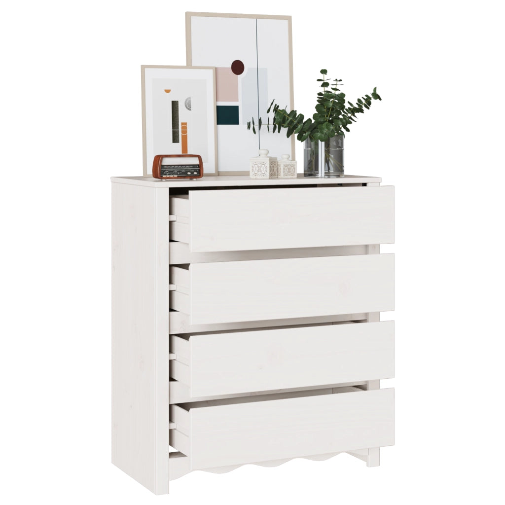 Cassettiera  "DRAMMEN" Bianca 76,5x40x91 cm Legno Massello Pino