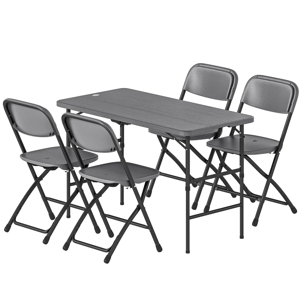 Set Tavolo e Sedie da Giardino Pieghevole ¨C zephmum ¨C Grigio 4 Pezzi