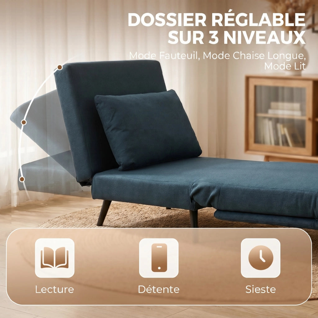 Poltrona letto clic-clac 1 posto ¨C Xylo ¨C Blu con schienale regolabile e cuscino