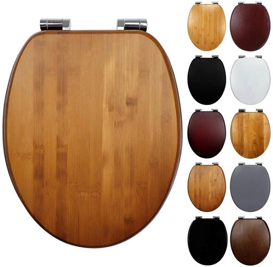 Deksel WC con meccanismo softclose in bambù, Lente WC in bambù con spessore 18 mm, Deksel WC di alta qualità Stabile e privo di vibrazioni, Lente WC standard a forma di O