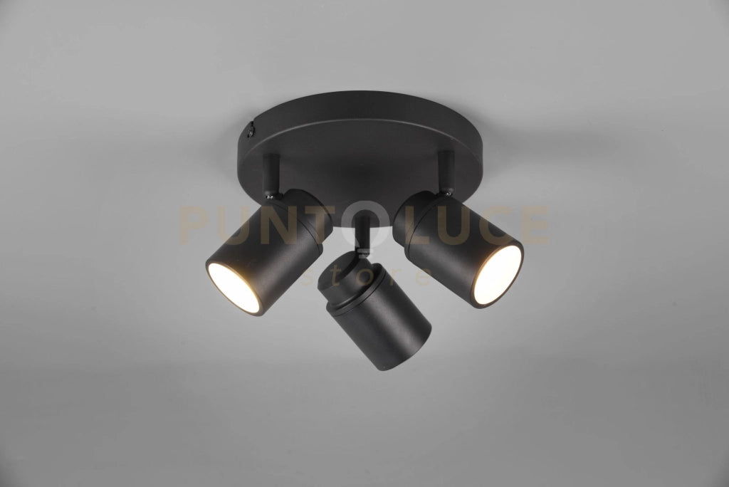 ANGELO H2O PLAFONIERA 3 SPOTS ORIENTABILI NERO IP44 D.20CM 3 LUCI ATTACCO GU10