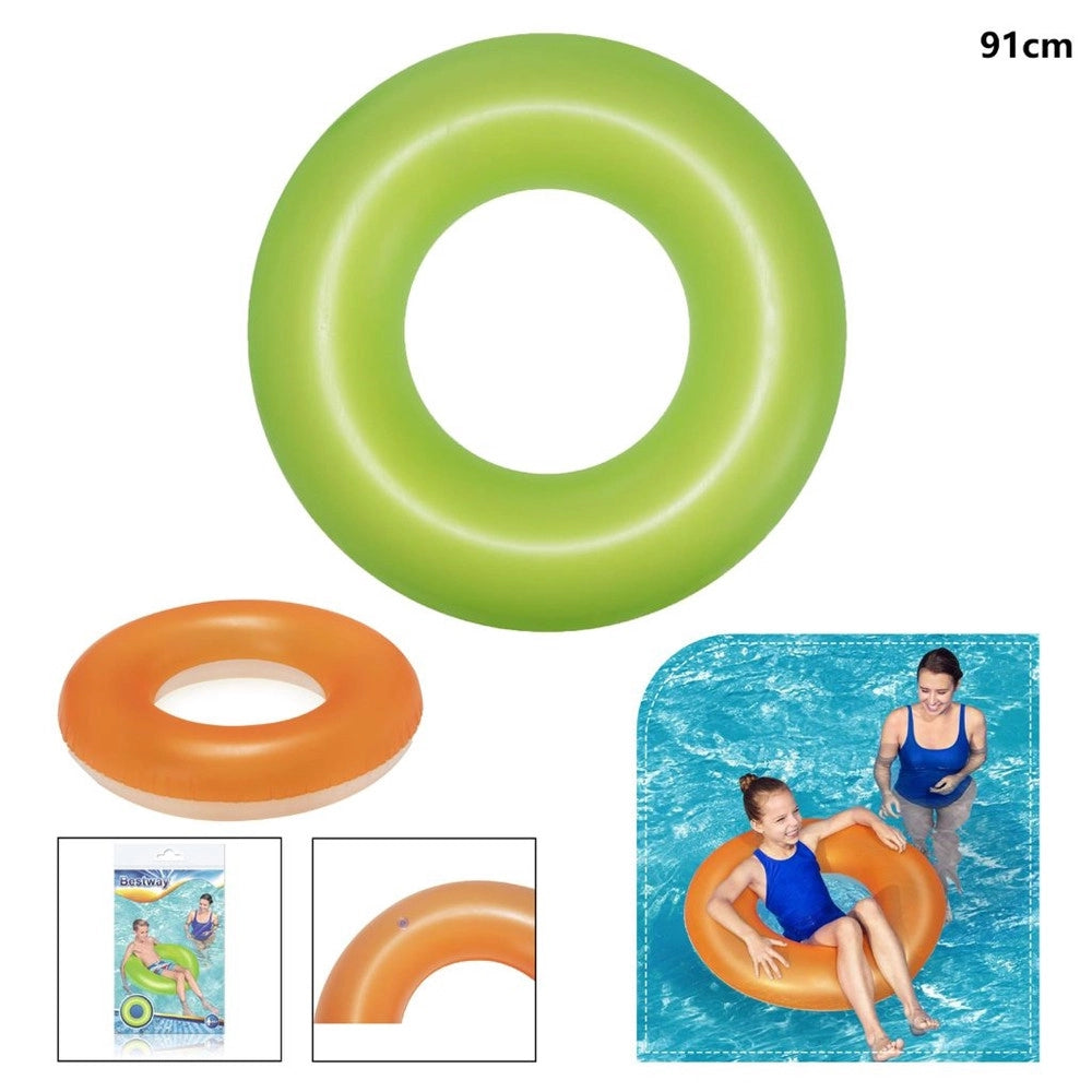 Trade Shop - Salvagente Ciambella Gonfiabile Per Bambini Trasparente Neon Satinato ø 91 Cm 36025 -
