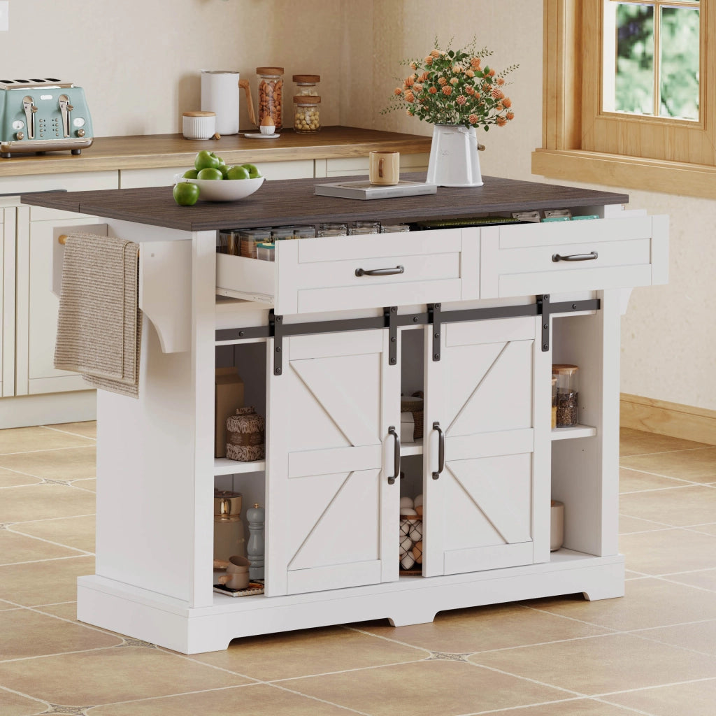 Isola cucina pieghevole - Zephmum - 120¡Á45(70)¡Á91 cm - Bianco - Con ruote e ante scorrevoli