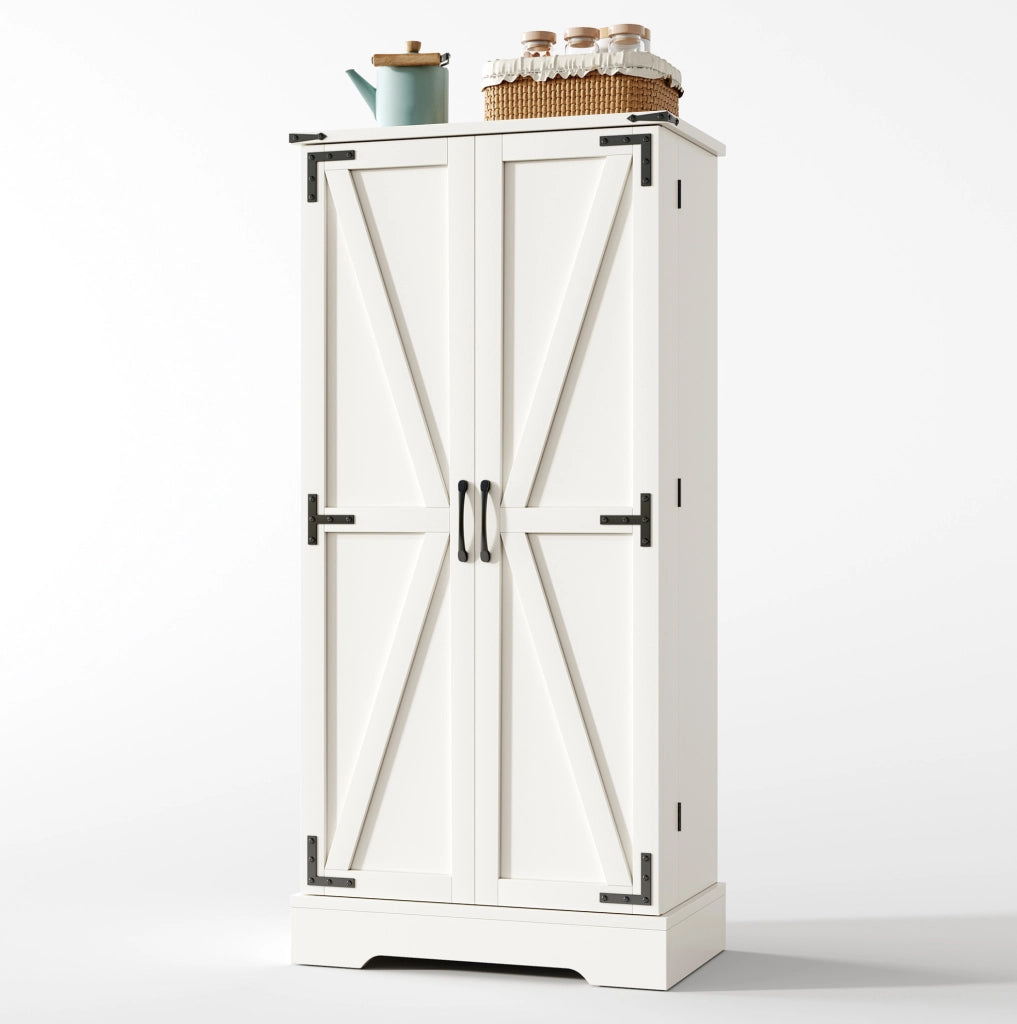 Credenza cucina 60x35x128.5 cm con illuminazione LED e ripiani regolabili in MDF bianco
