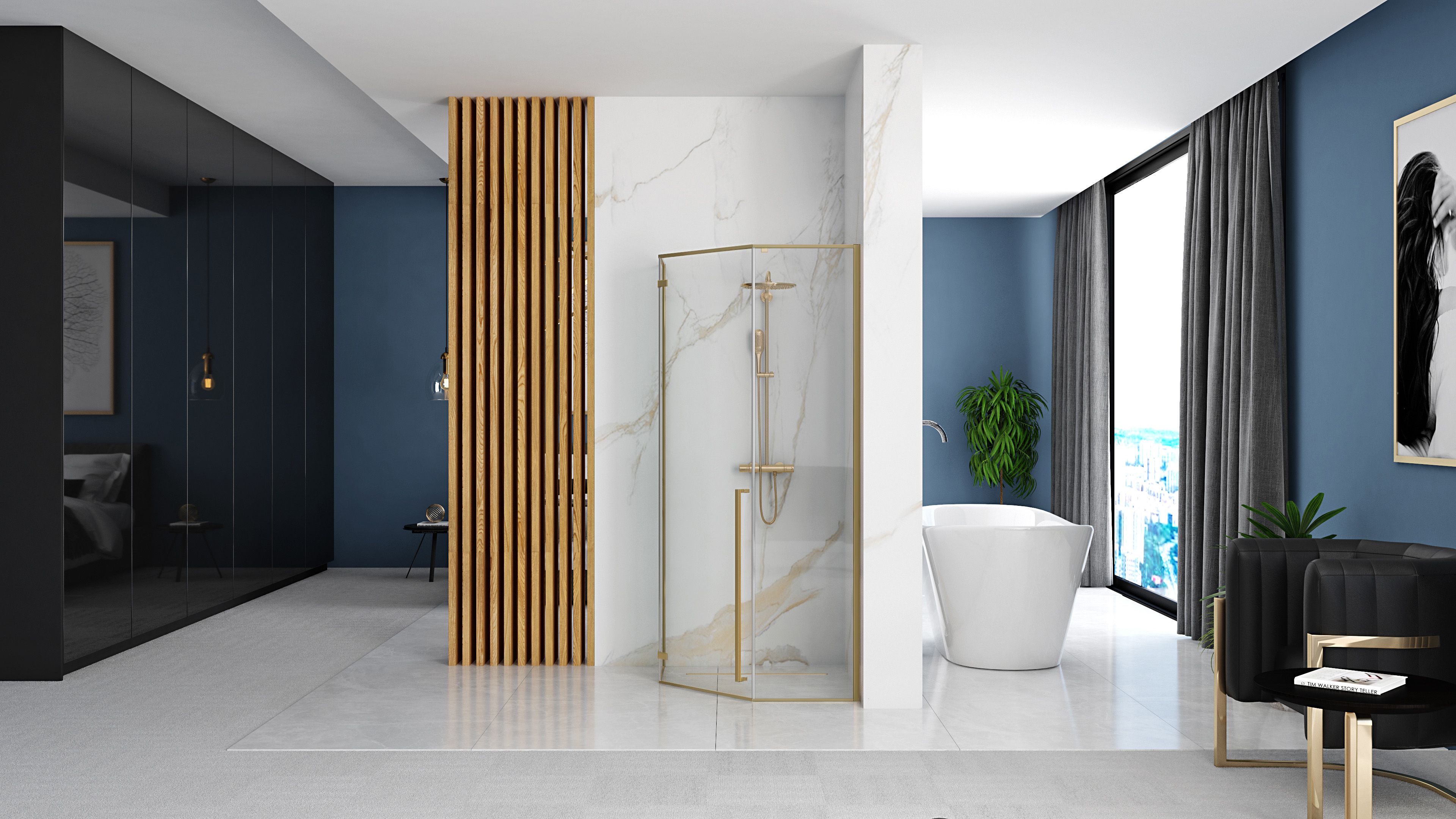 Cabina Doccia Diamond 90x90 Brush Gold con piatto doccia Diamond