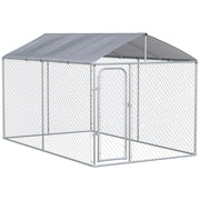Easycomfort Kennel per Cani in Metallo Galvanizzato con Tettuccio in Tessuto Oxford e Porta con Blocco, 400x230x232cm, Argento
