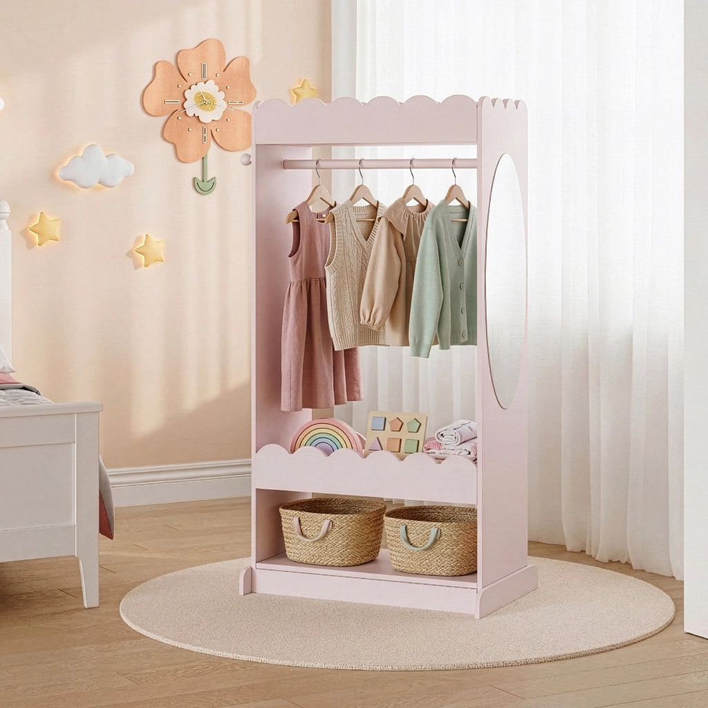 Guardaroba Vestnes per Cameretta con Specchio 120 x 63 x 38 cm - Rosa [en.casa]