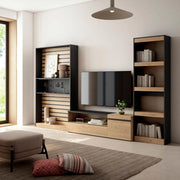 Mobile TV, Soggiorno, 320x35x186cm, Set di mobili, colore Rovere e nero RF2589