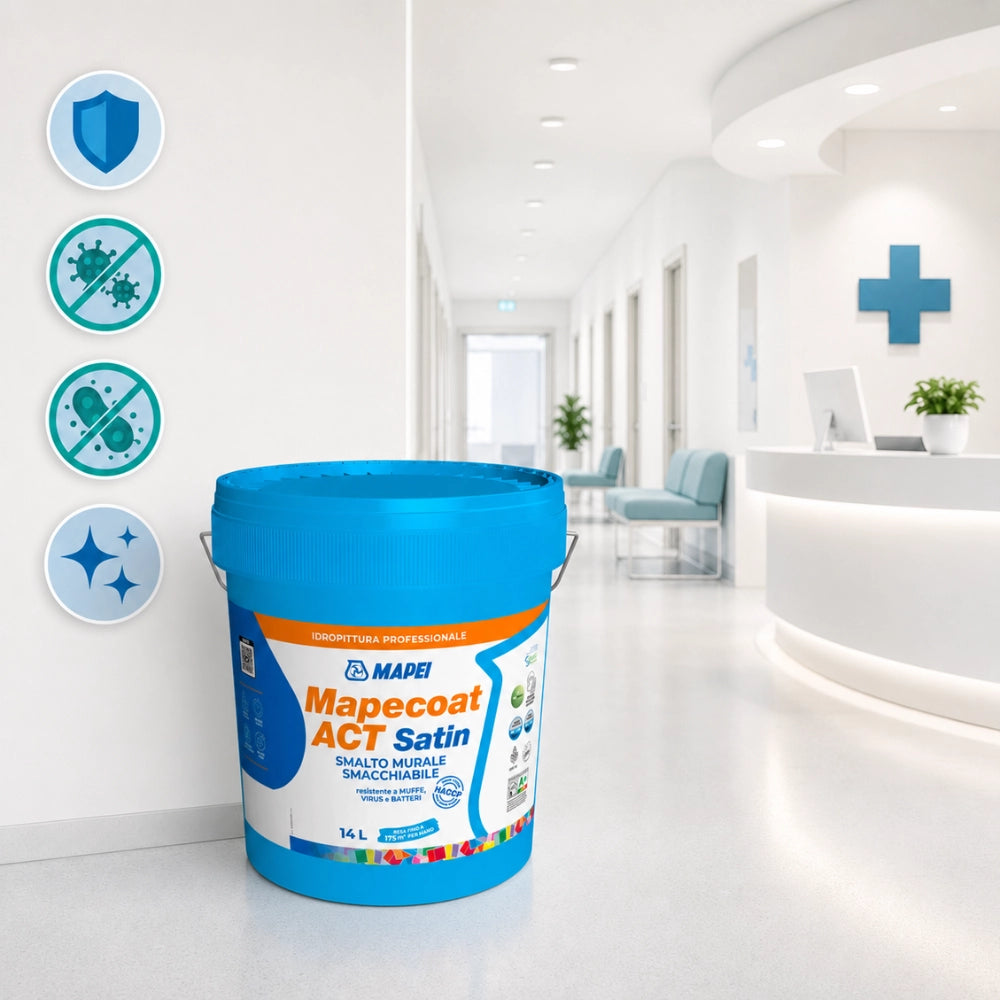 Mapei mapecoat act satin smalto murale lavabile antimuffa e antibatterico *** formato 14 lt, confezione 1