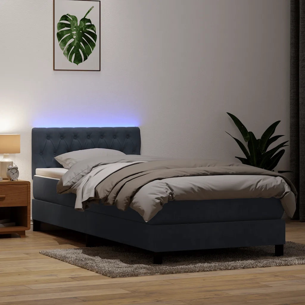 Letto a Molle con Materasso e LED Grigio Scuro 80x210 cm Velluto 3317146