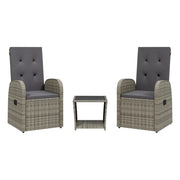 Set da Pranzo da Giardino 3 pz | Set Salotto da Giardino con Cuscini in Polyrattan Grigio
