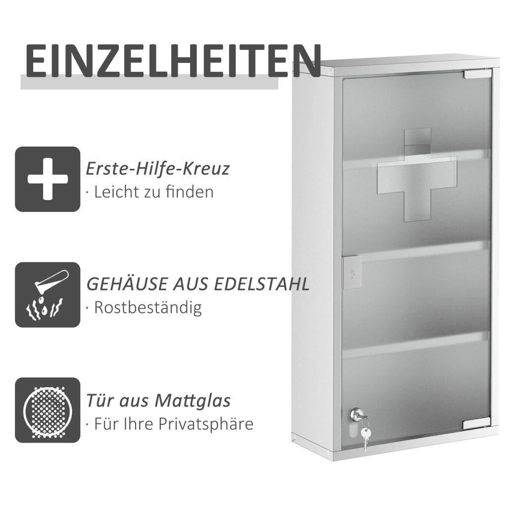 Armadietto Medicinali ¨C Xylo ¨C Acciaio Inox con Serratura, 4 Ripiani, 30x12x60 cm