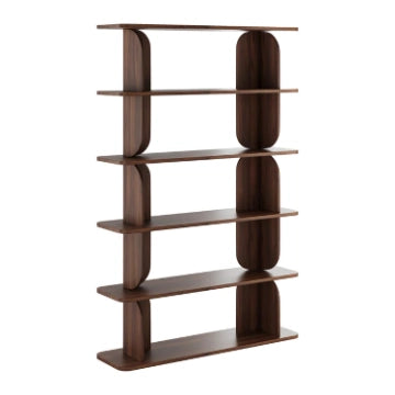 Libreria Contemporanea Con 5 Ripiani A Giorno Design Minimal In Melaminico Per Soggiorno Salotto Studio Corridoio Zona Living E Ufficio 120 X 181.5 X 34 Cm Noce