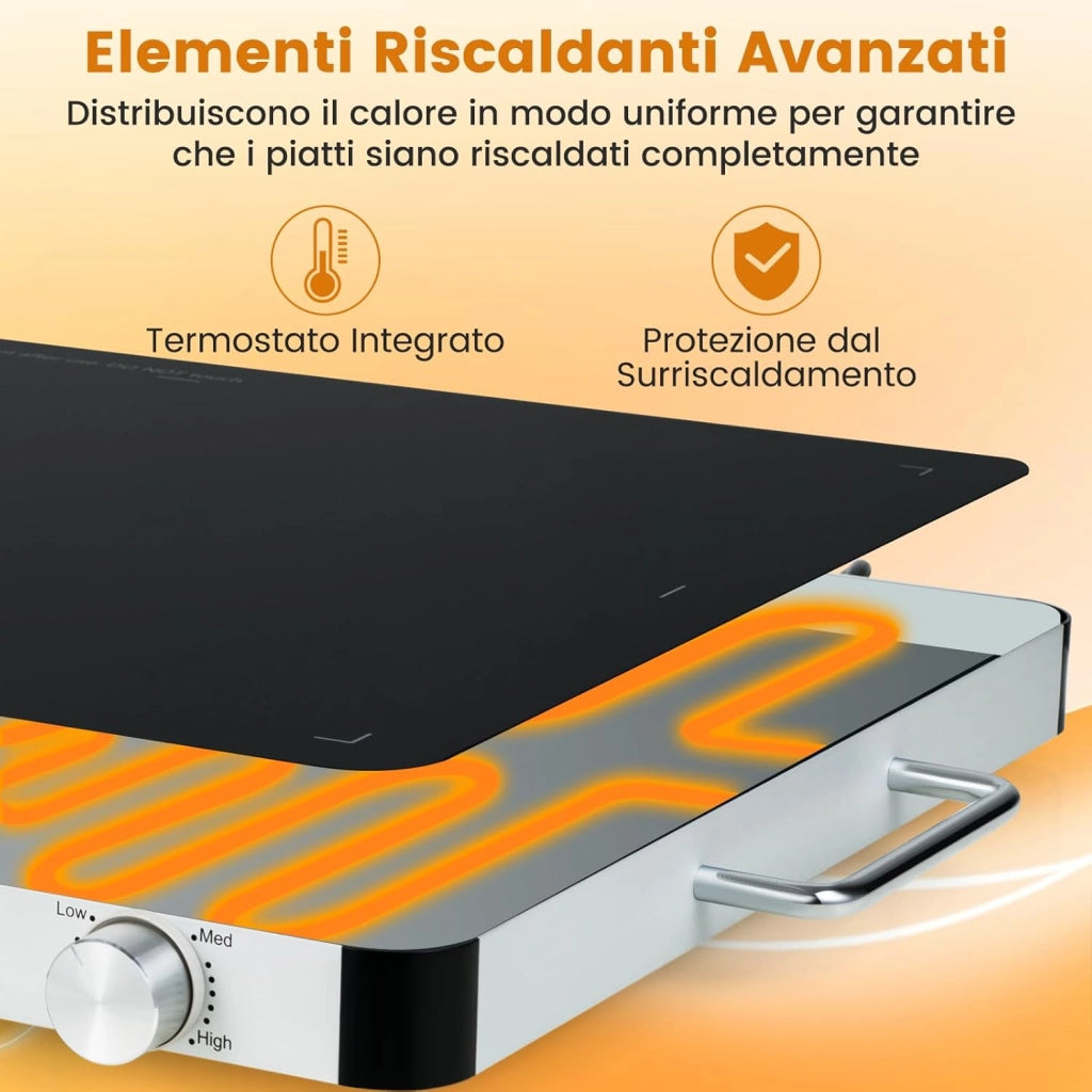 Vassoio Riscaldante Elettrico, Piatto Scaldavivande Portatile in Vetro Temperato con Temperatura Regolabile e Maniglie Antiustioni, per Feste Buffet (53 x 40 cm)