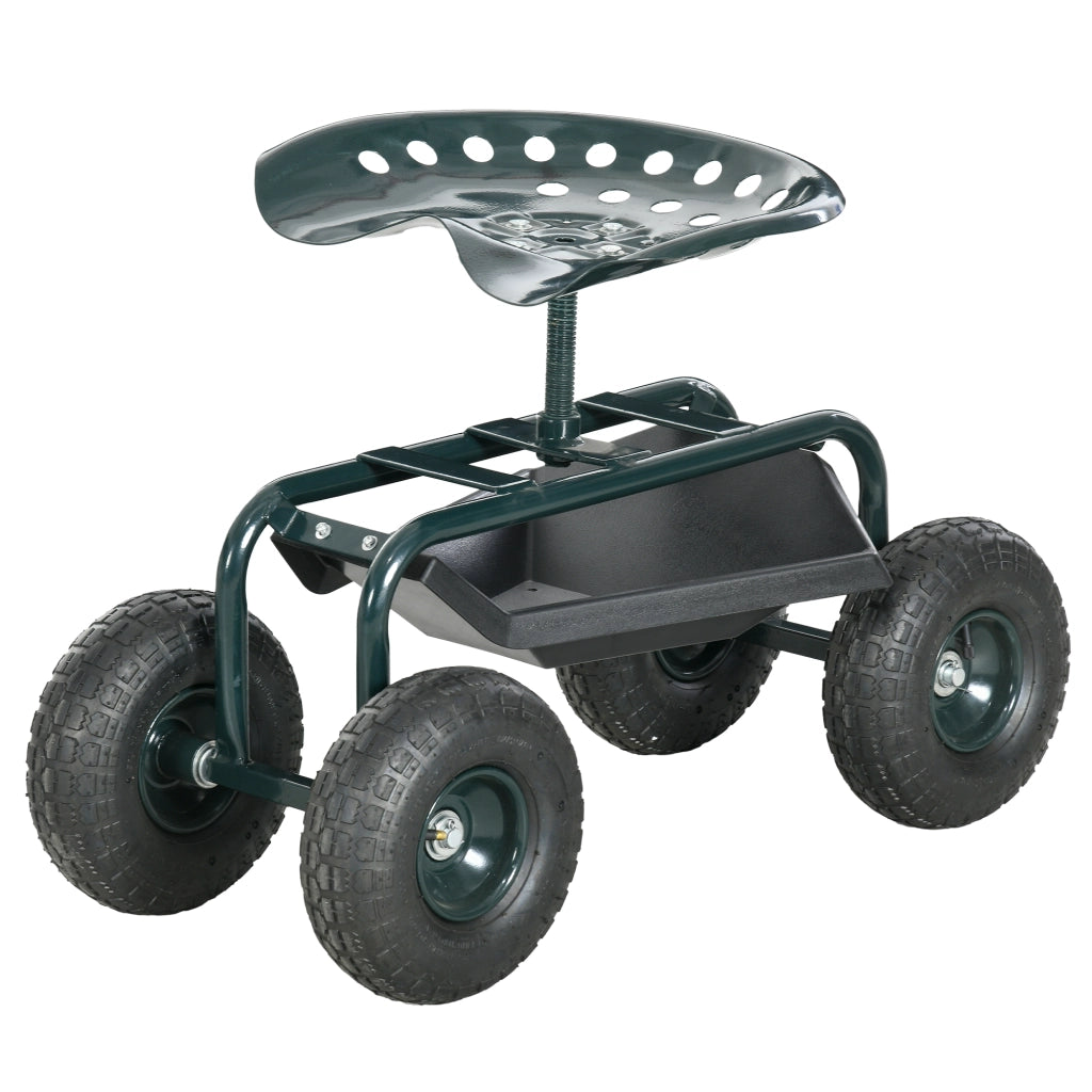 Carrello da Giardino con Sedile Regolabile e Vassoio Inferiore, in Acciaio, e PP, 83x36.5x45-60 cm, Verde Scuro