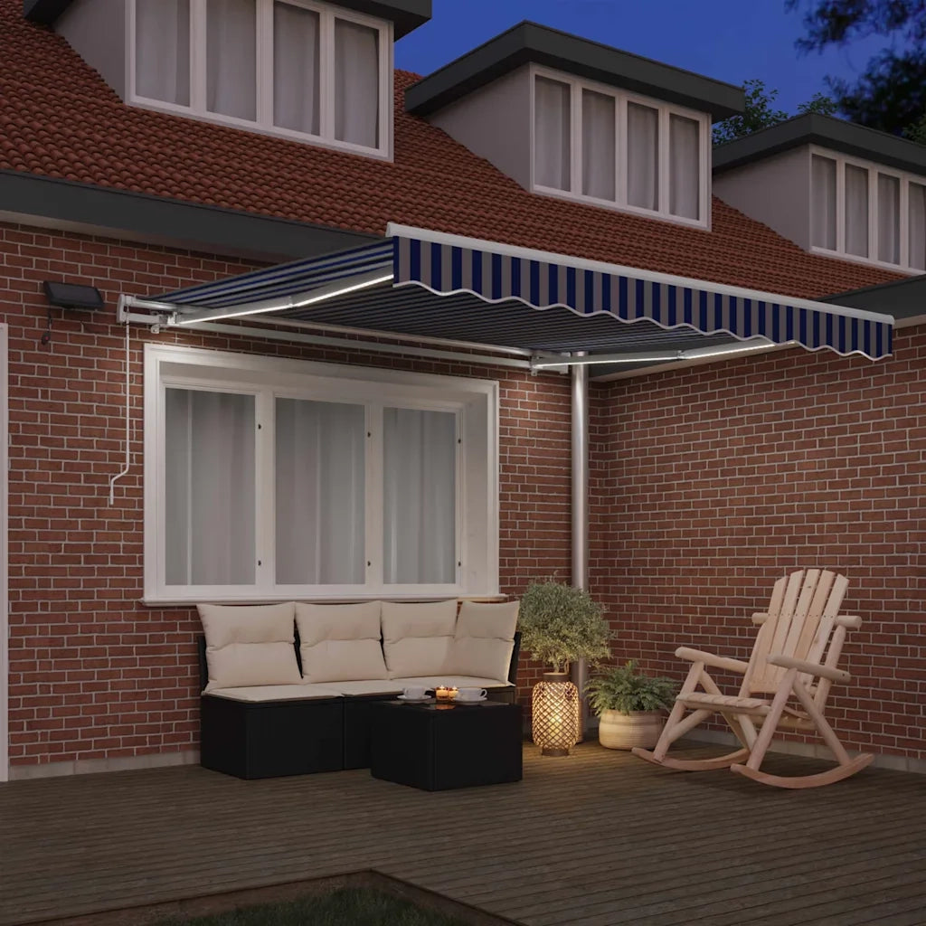 Tenda retrattile-Tenda parasole per balcone Blu e Bianco 350 x 250 cm 904749