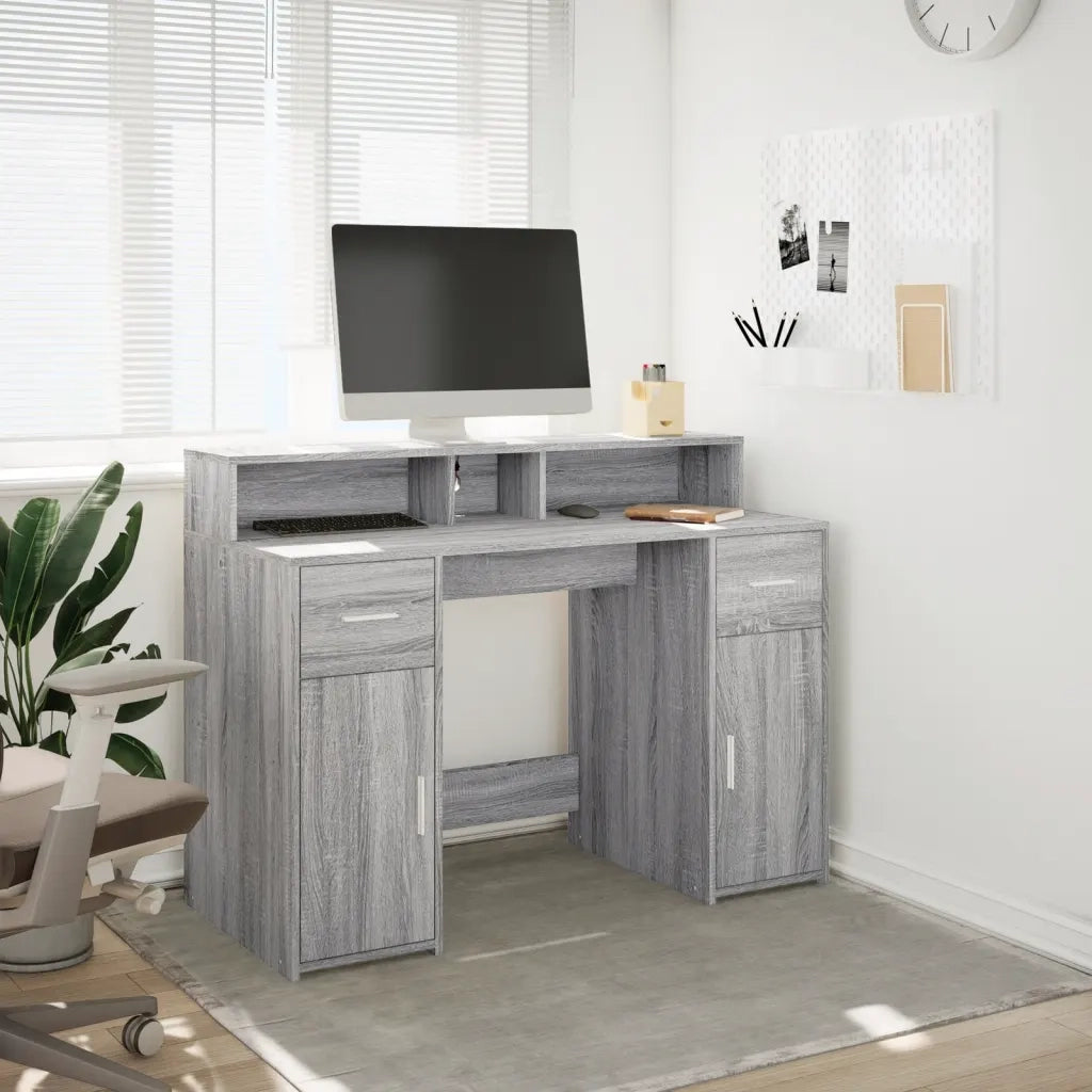 Scrivania con Luci LED Grigio Sonoma 120x55x91cm in Multistrato 3309416