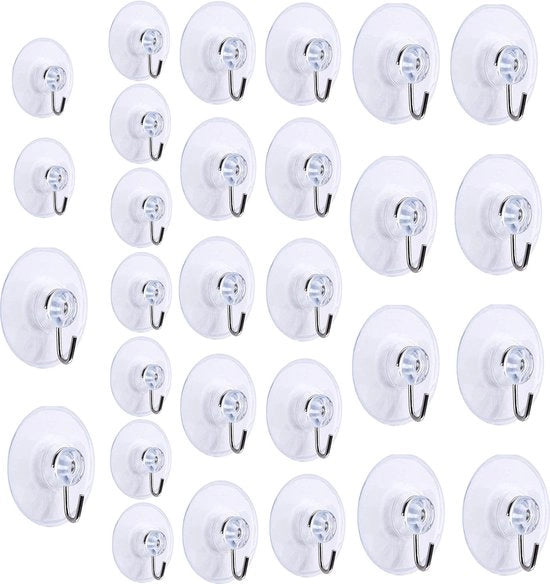 Set di ganci con presa a vite - Trasparente - Ø 20mm/30mm/45mm - 30 pezzi - Ganci con presa a vite - Gancio senza foratura - Ganci a vite premium - Hanger per bagno - Hanger per cucina