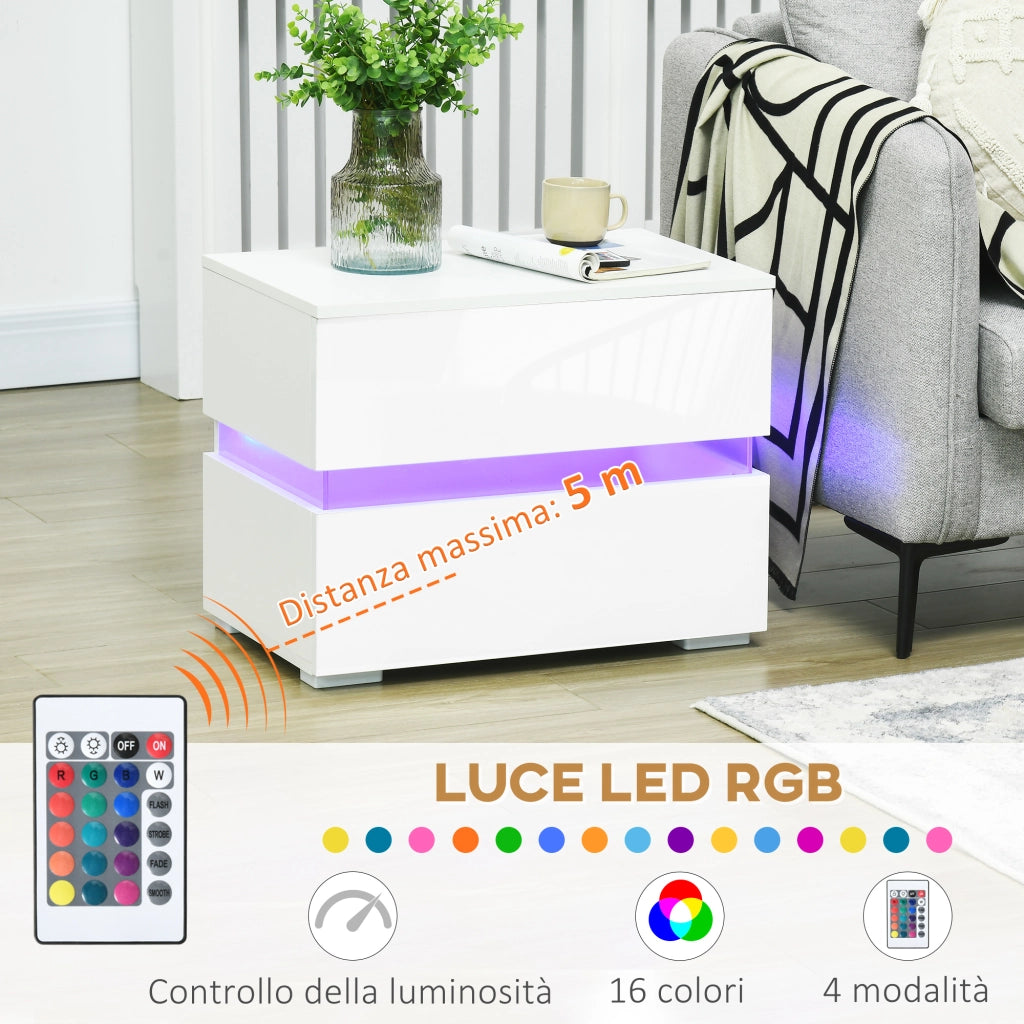 Comodino LED RGB con 2 cassetti ¨C Xylo ¨C Bianco 60x39x47cm