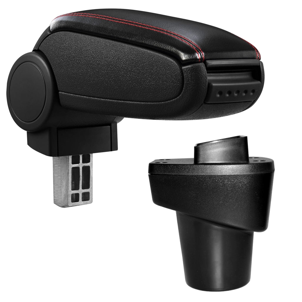 [pro.tec] Bracciolo centrale per Citroën C1 (da 2014-2018) e Peugeot 108 (da 2014-2018) - Rivestimento in similpelle nero con cuciture rosse - con vano portaoggetti
