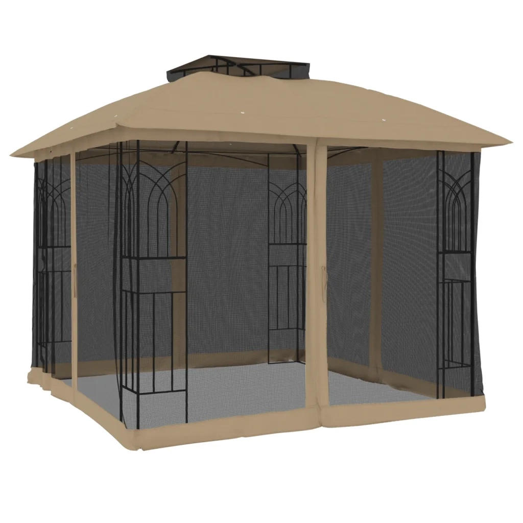 vidaXL Gazebo con Tetto Doppio/Pareti Rete Tortora 2,94x2,94 m Acciaio