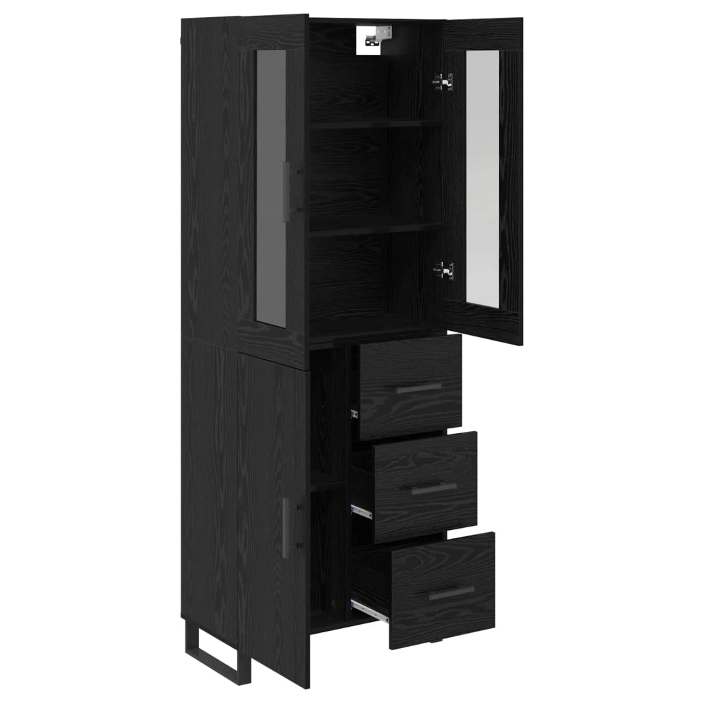 Credenza 2 pcs Rovere Nero Legno Stratificato e Vetro
