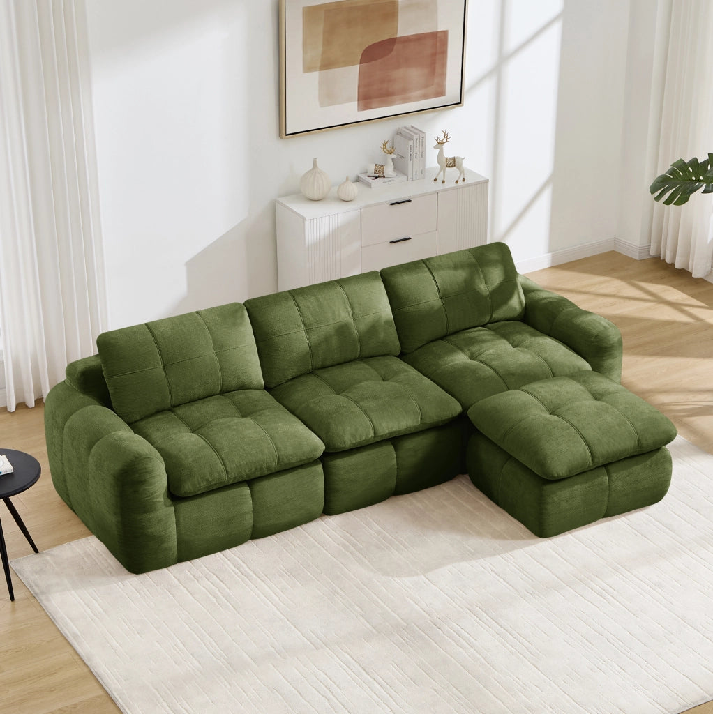 Divano modulare in ciniglia verde 264x160x68 cm