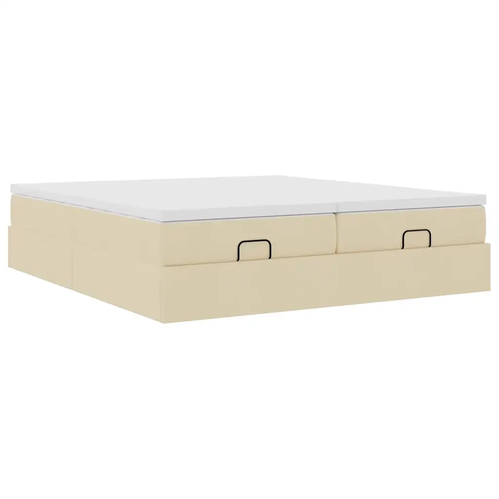 Struttura Letto Pouf con Materassi Crema 180x200 cm in Tessuto 3311246