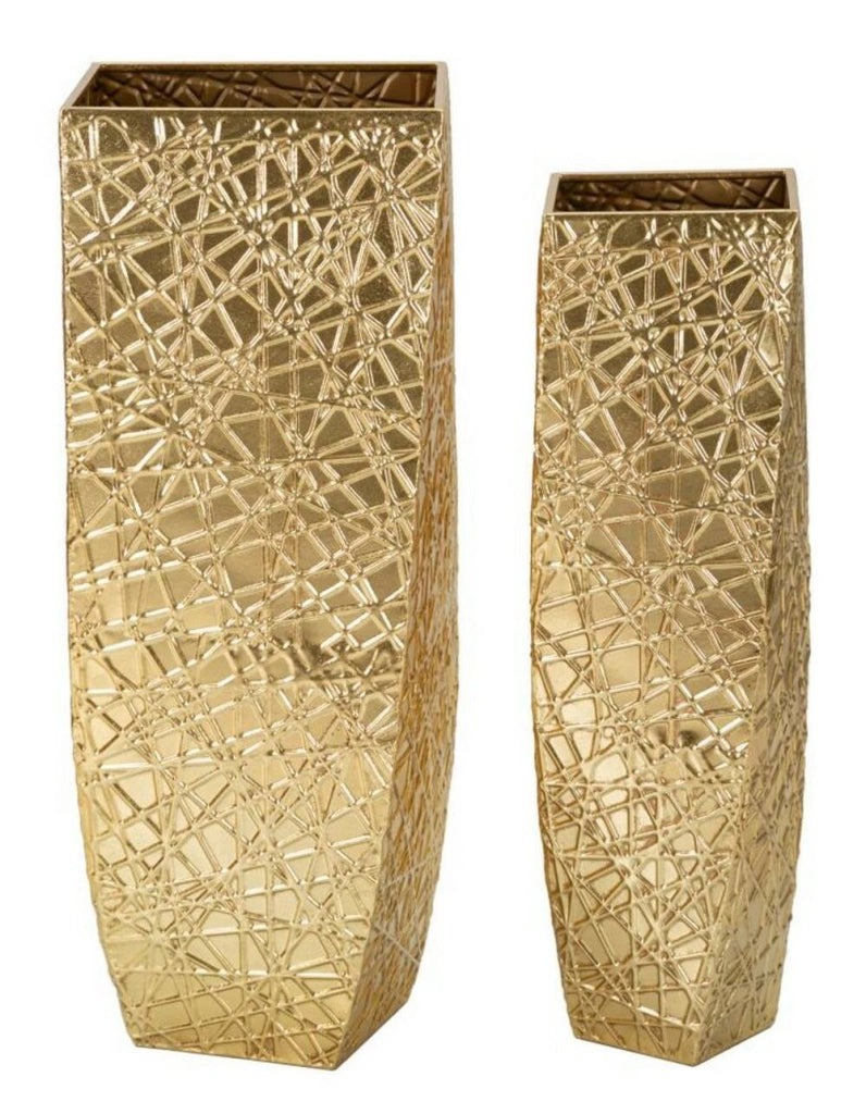 Set di 2 vasi Ritaldi, Complemento d'arredo, Anfora, Accessorio d'arredo, 34x34 h90 cm, Oro