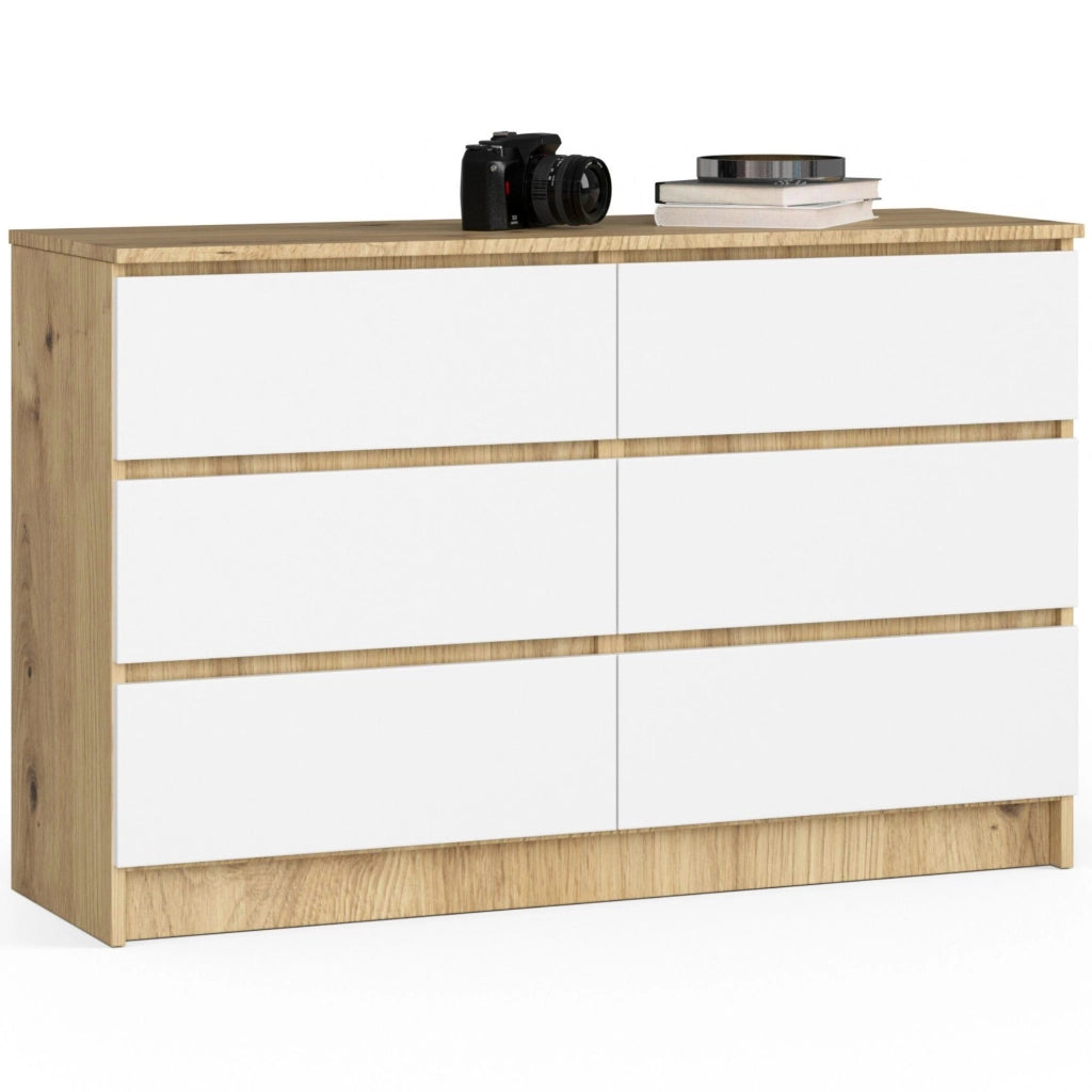 Cassettiera AKORD K120 Quercia Artisan 120 cm 6 cassetti inserto frontale Bianco 120x40x77 cm
