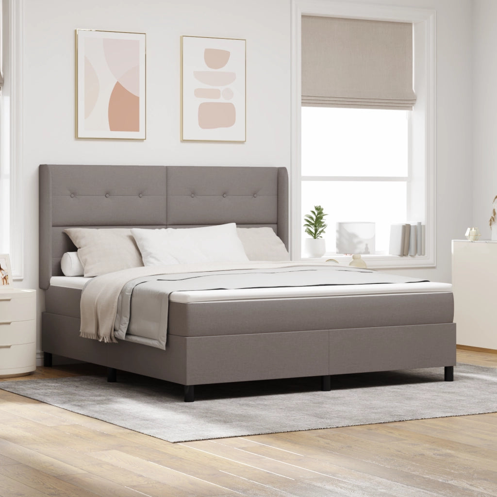 Letto Box Spring  con Materasso e LED Tortora 180x200 cm Tessuto