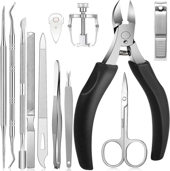 Set di uncordatura per piedi - 12 pezzi di uncordatura in acciaio inossidabile con lama a doppia faccia - set di riparazione per unghie ingrossate