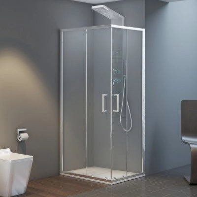 Box doccia angolare 80x80 cm doppio scorrevole in cristallo trasparente Ted