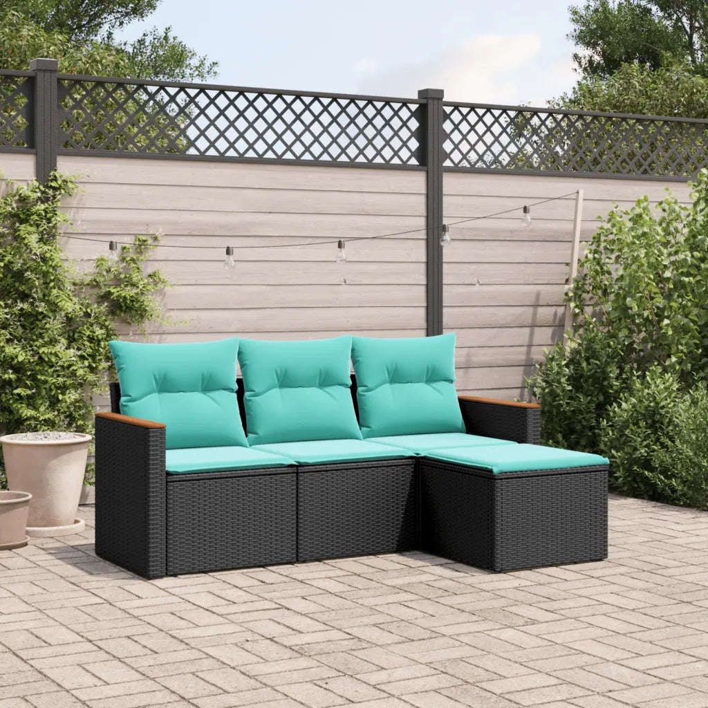 Set Divani da Giardino 4 pz con Cuscini Nero in Polyrattan 3225903