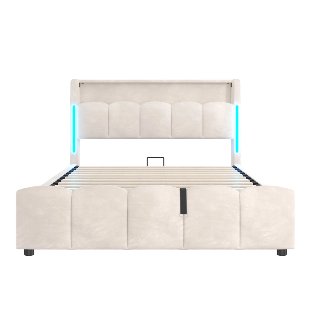 letto imbottito velluto beige 140 x 200 cm