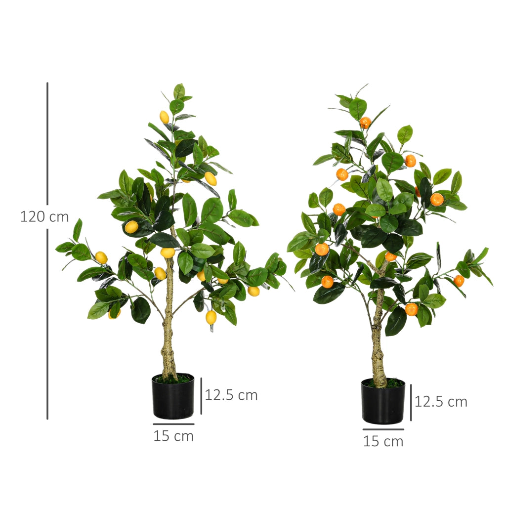 Set 2 Piante Artificiali di Limone e Arancia Alte 120cm per Interno con Vaso