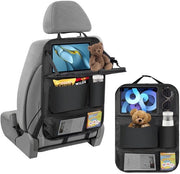 Organizzatore di Auto per Bambini con Protezione per la Schiena del Sedile, con Poggiatesta Multifunzionale, Tavolo Ripiegabile e Vari Cassettoni di Stoccaggio, Impermeabile
