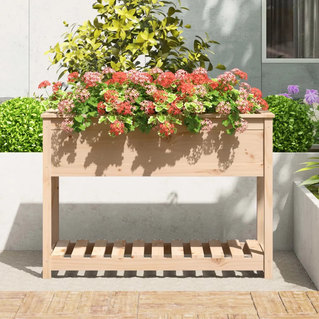 Fioriera con Mensola-Vaso con Ripiano-Contenitore per Piante 111,5x54x81 cm in Legno Massello di Pino