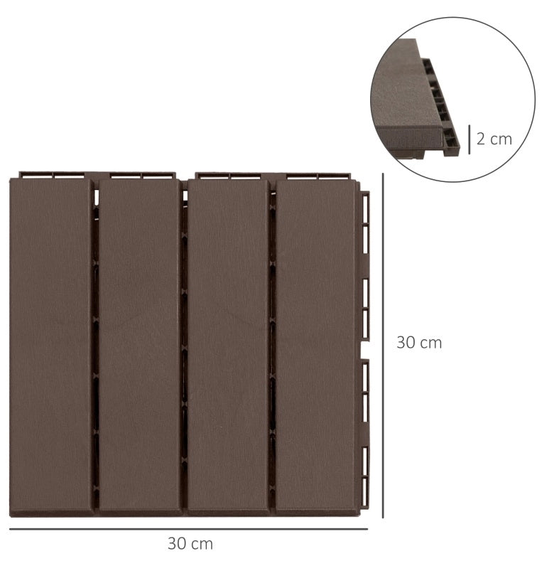 Piastrelle a incastro 30x30 cm marroni in PP riciclato, 9 pezzi