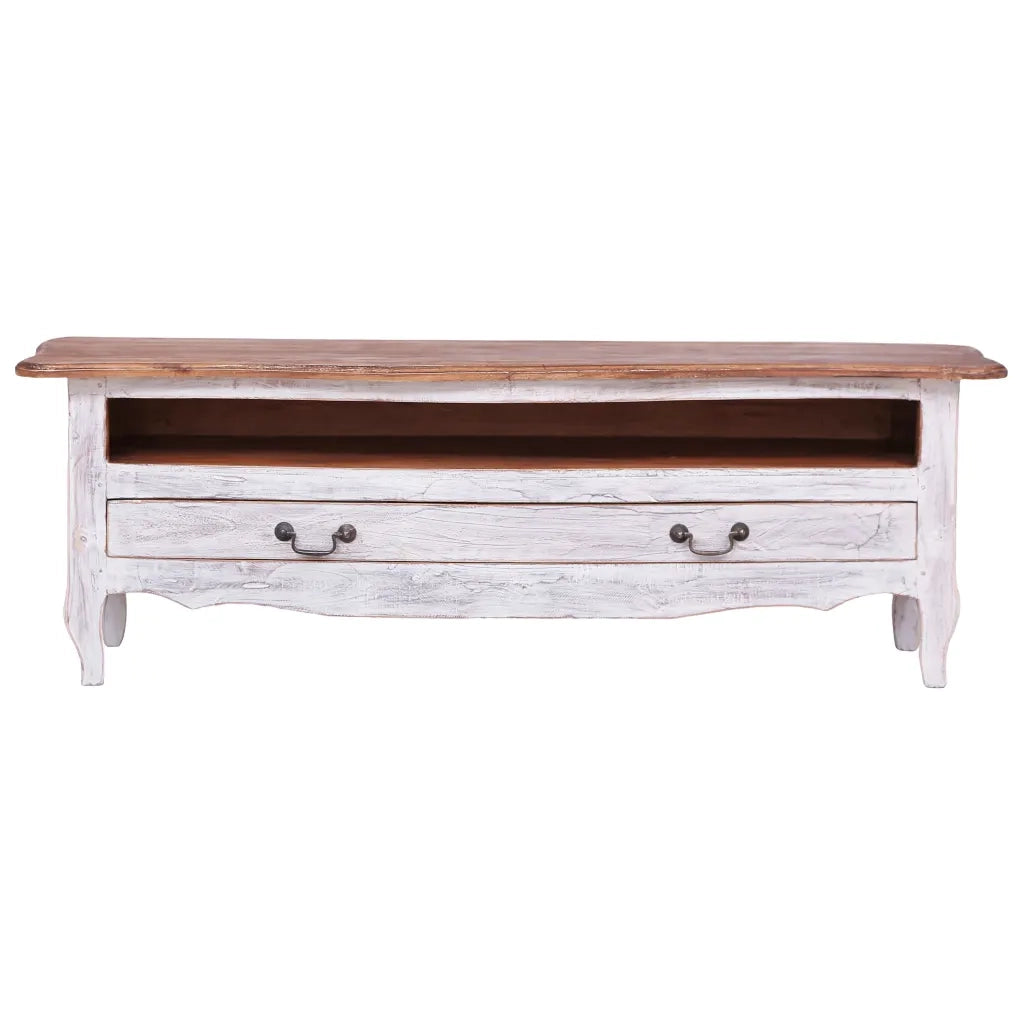 Mobile Porta TV 120x30x40 cm Bianco in Legno Massello di Mogano 283902