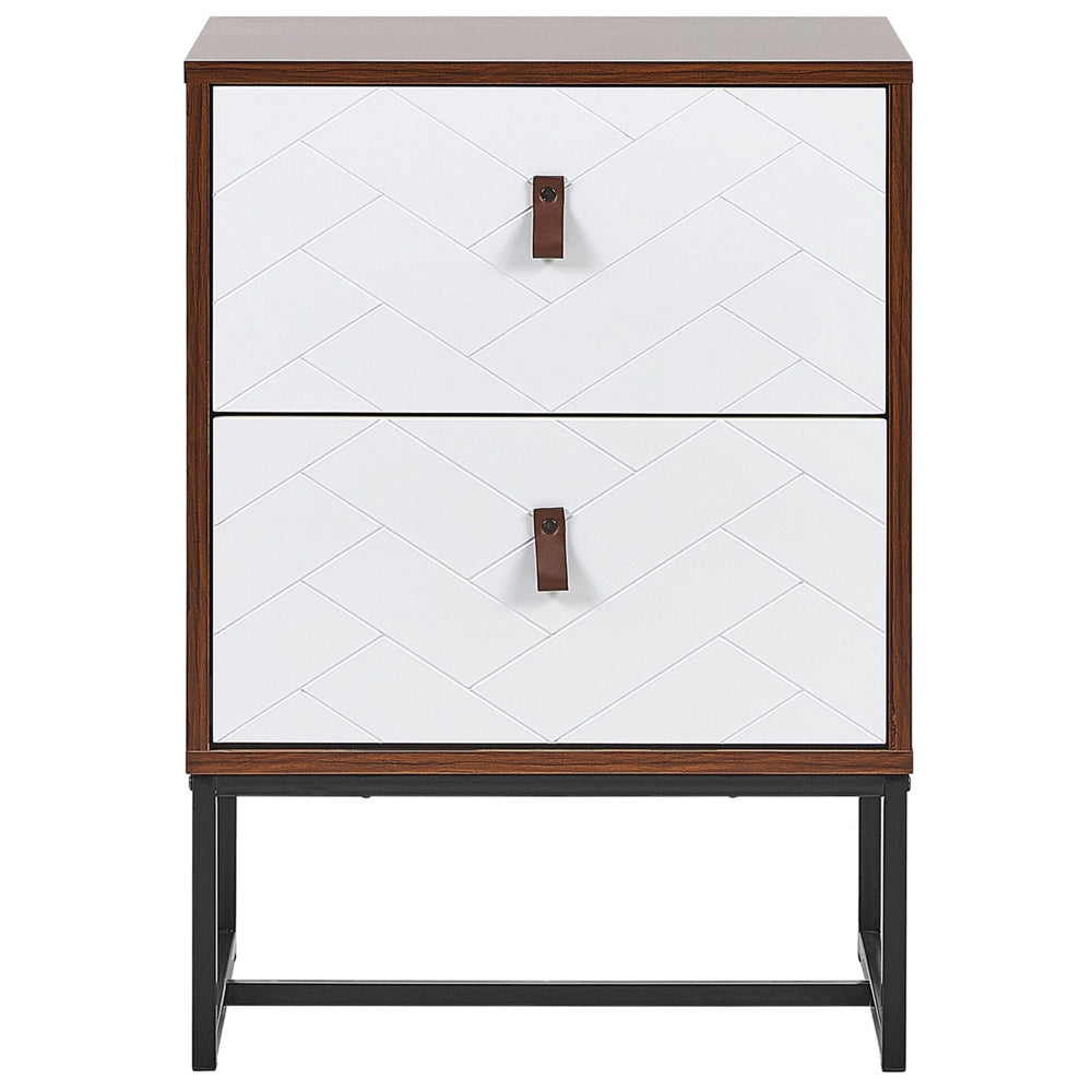 Comodino in legno scuro con gambe in metallo bianco Mobiletto piccolo 69 x 49 cm Comodino moderno Mobili per camera da letto tradizionali