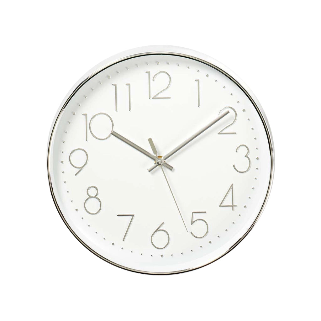 Orologio da Parete Rotondo 30cm con Grandi Numeri e Movimento al Quarzo Preciso Bianco / Argento Nedis