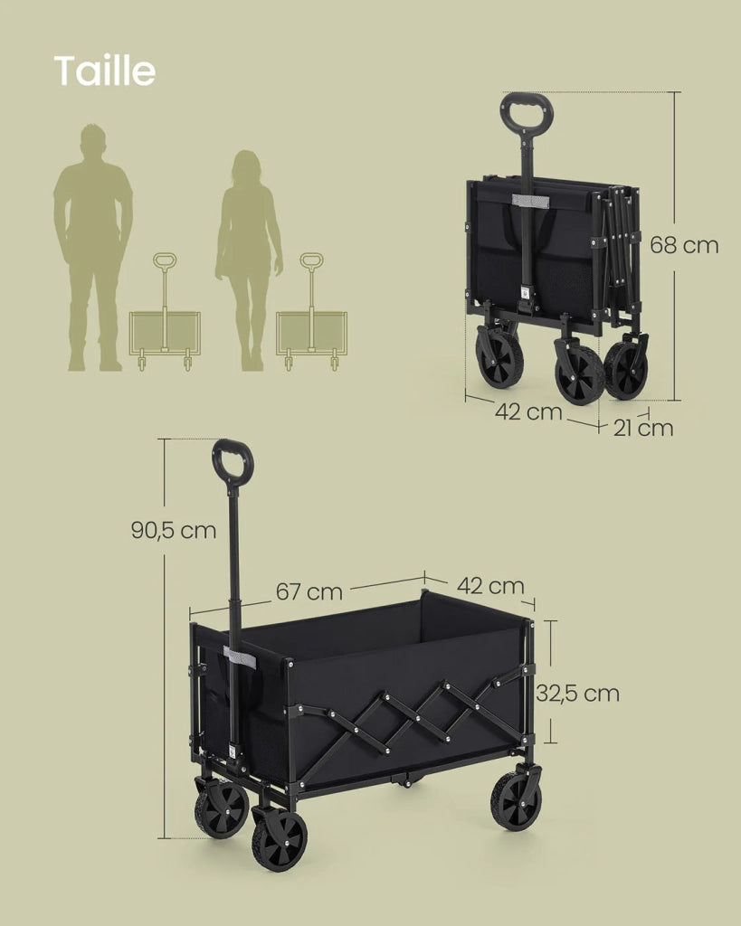 Carrello da trasporto pieghevole carrello da spiaggia carrello da campeggio con maniglia 4 ruote rinforzate di cui 2 universali portata 150 kg giardino esterno nero 2_0005031